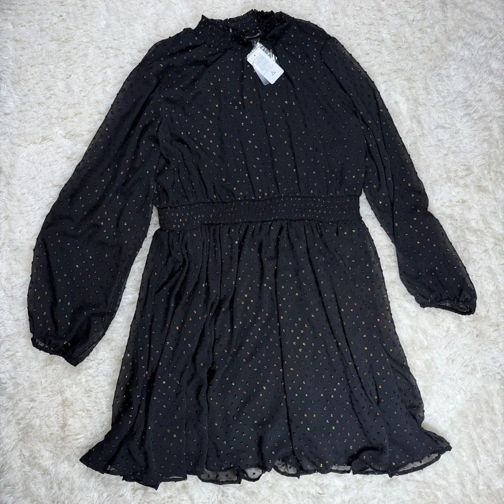 Torrid Mini Rainbow Clip Dot Blouson Sleeve Dress Black Size 2 (18/20) - Picture 5 of 7